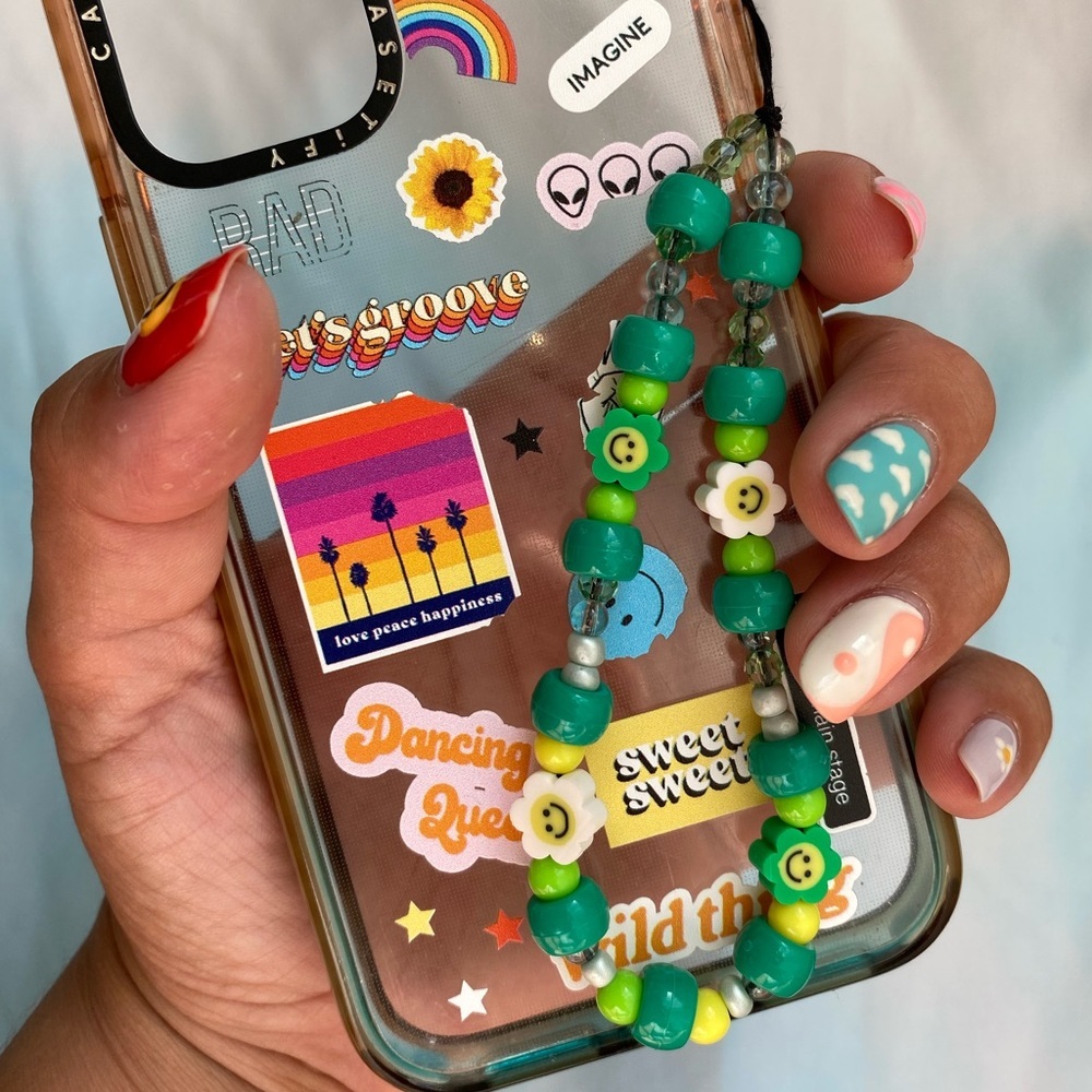 Phone charm, phone chain strap, beaded y2k accessories, kawaii lanyard